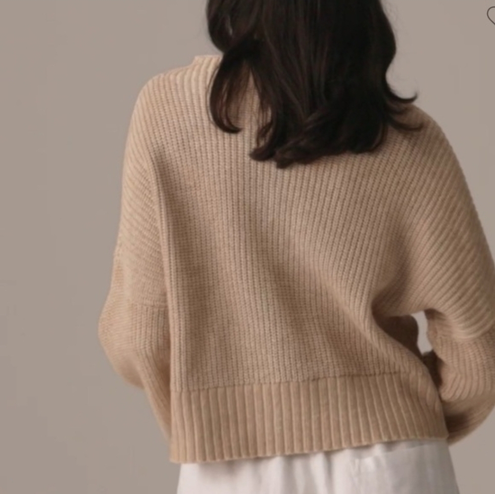 J. Crew Ribbed funnel neck sweater  linen cotton blend Soft Khaki Bone XXS NWT - Picture 2 of 12